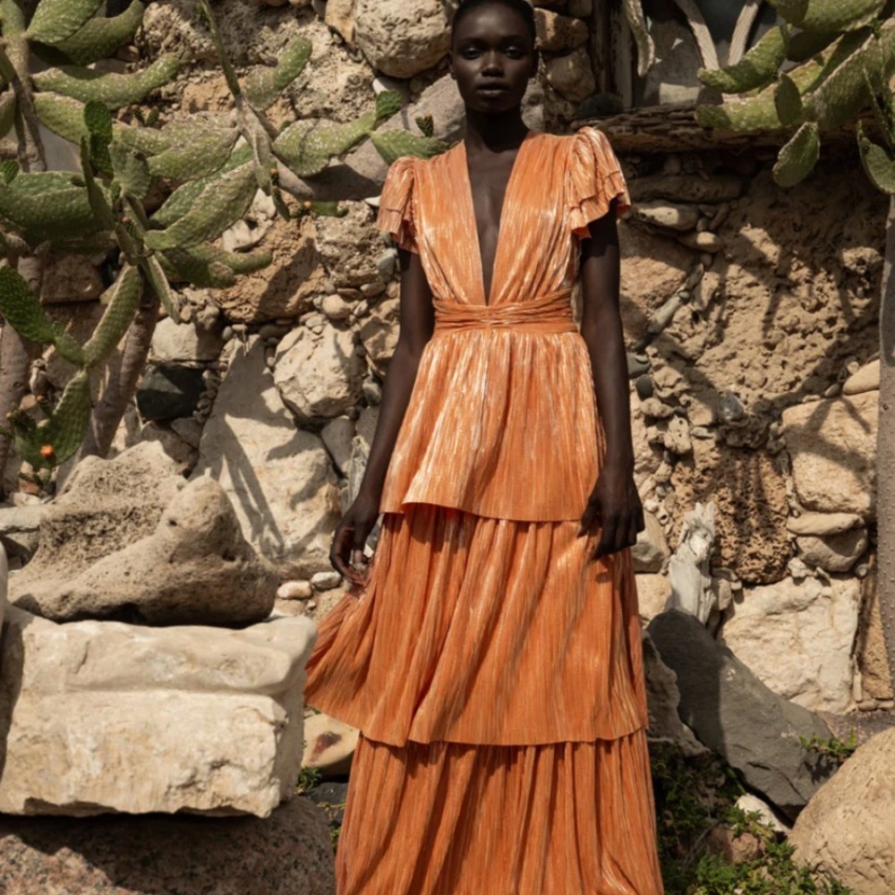 Sabina Musayev Orange Tiered Dress